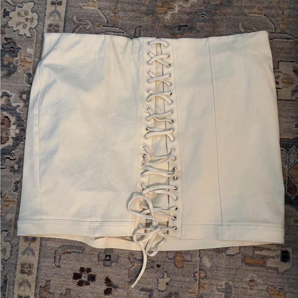 Eloquii Cream lace up mini
